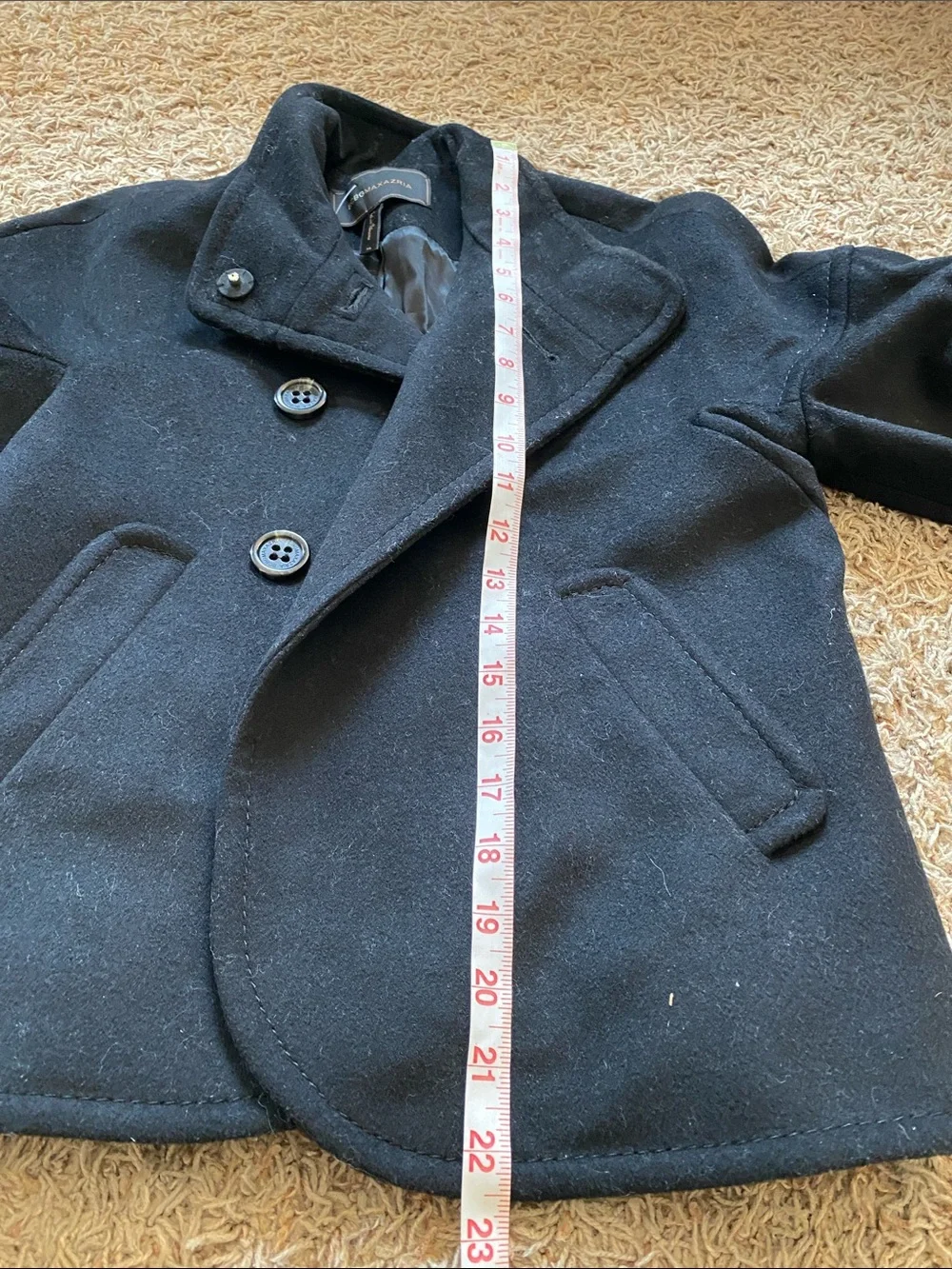 BCBGMaxAzria Womens Black Wool Pea Coat
